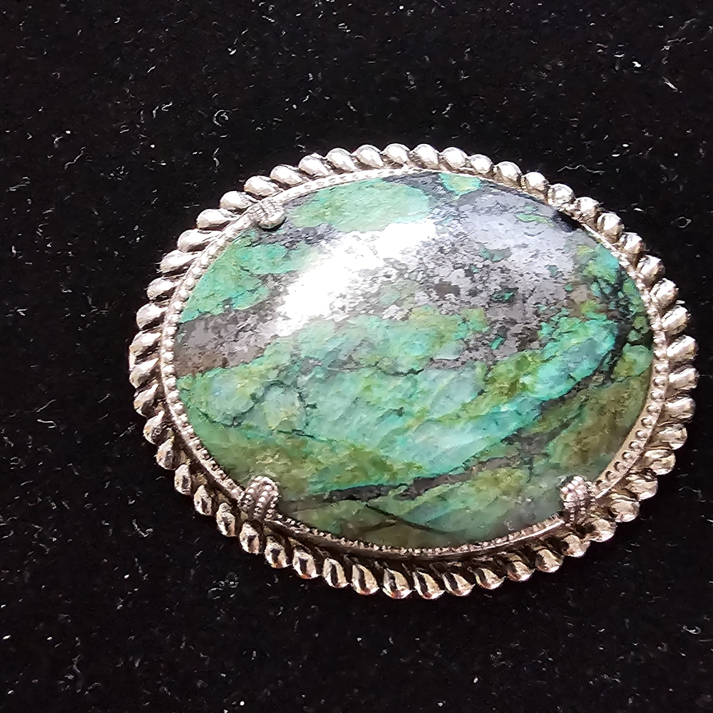 Silver and Green Stone Women's Brooch